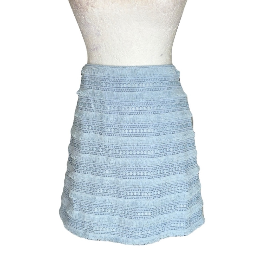 J. Crew Light Blue Fringe Crochet Lace Detail Mini Skirt - 4